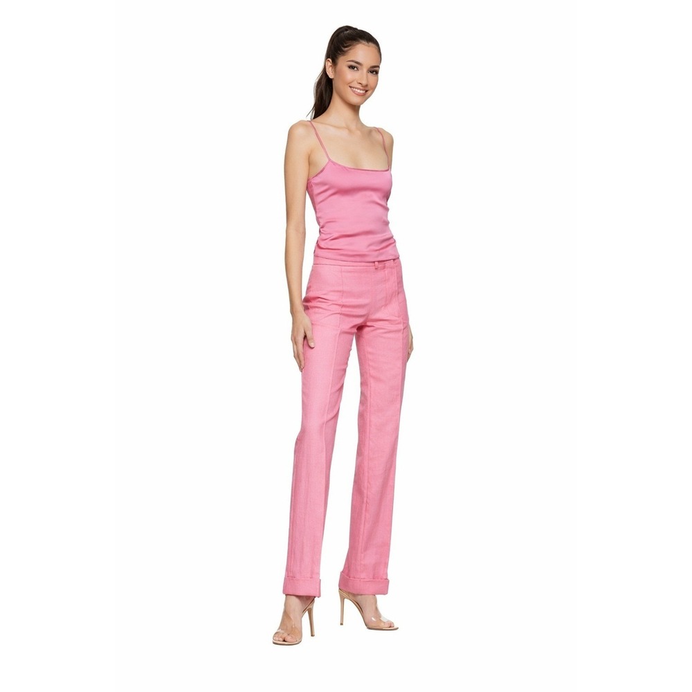 Jacquemus Le Pantalon Fresa Tailored Pink Linen Straight Leg Trousers Pants 40 L